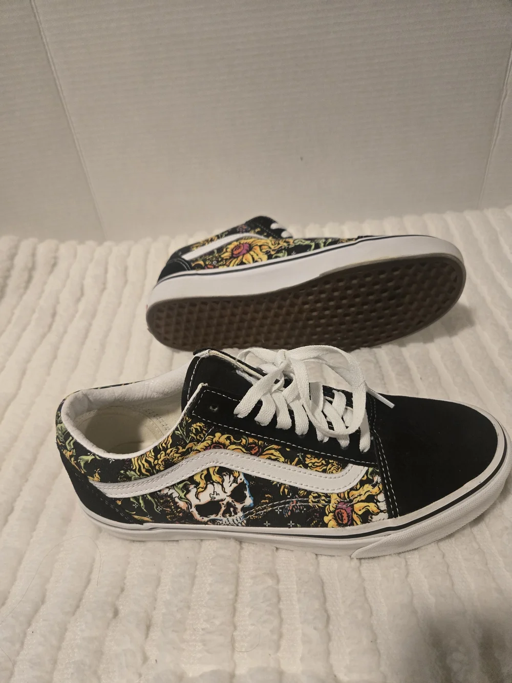 Vans Black Low-Top Sneakers with Colorful Floral Skull Print